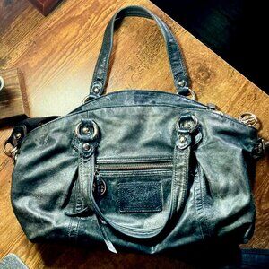 Coach Poppy Black Leather Messenger Bag with Crossbody Strap